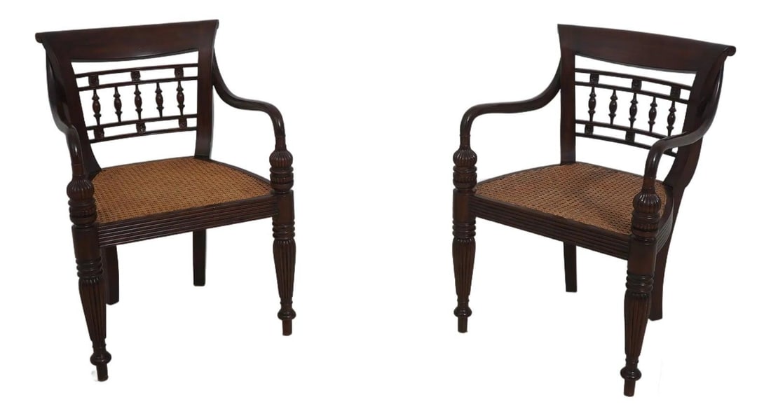 Set of 2 Carved Mahogany Armchairs with Cane Seating (1 of 10)