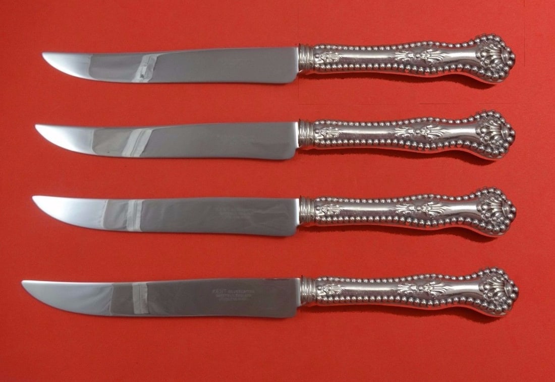 Dominick & Haff Charles II Sterling Silver Steak Knife Set 4pc Texas Size (1 of 1)