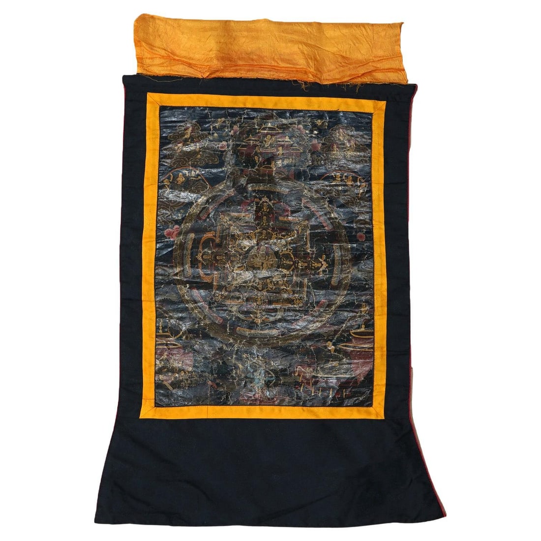 Hand Painted Tibetan Thangka on Silk and Canvas with Figures Circa 1920: Hand Painted Tibetan Thangka on Silk and Canvas with Figures Circa 1920 This antique Tibetan Thangka from circa 1920 is a hand-painted artwork on silk and canvas. It features intricate figures that ar