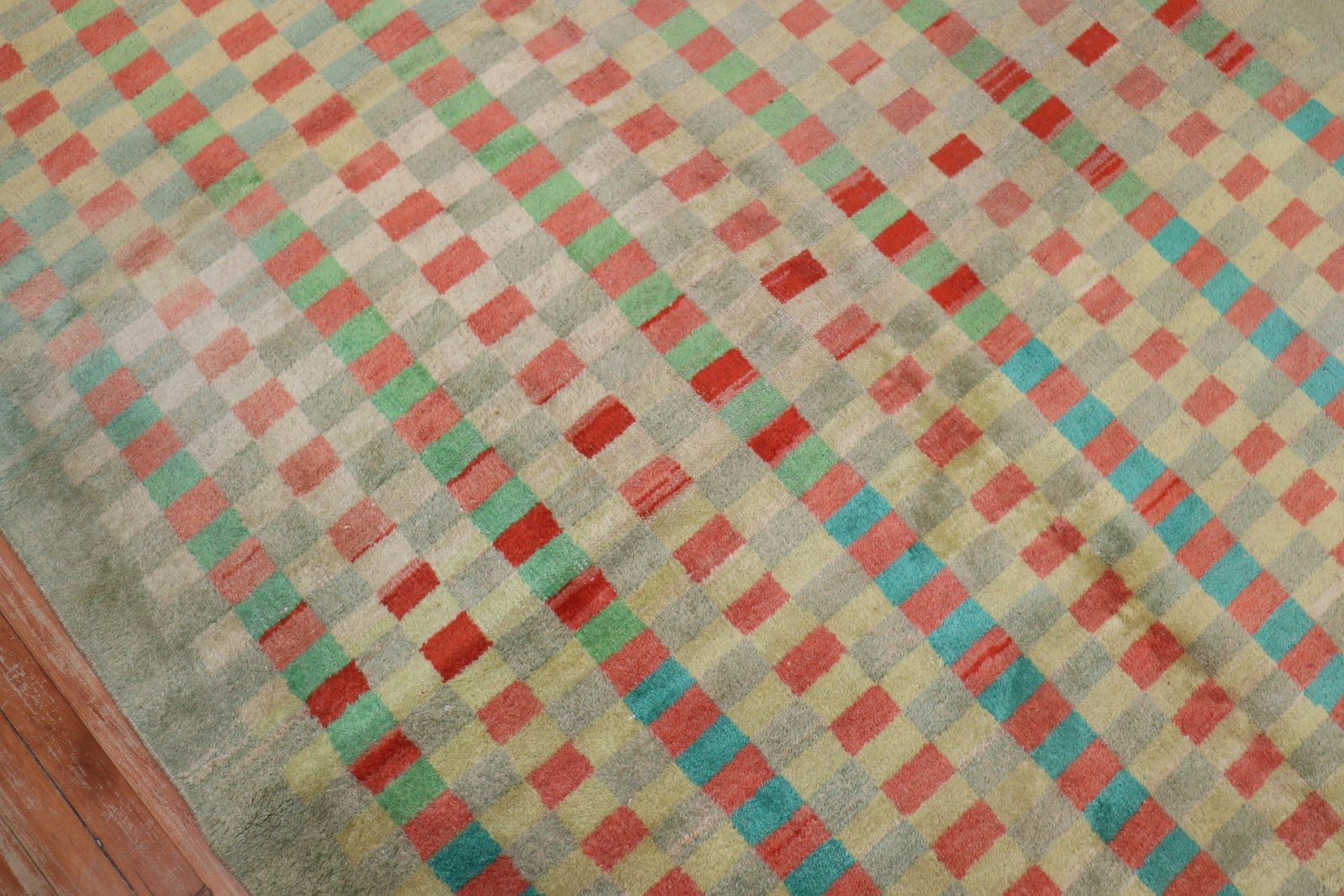 5' 7" x 10' 2" Anatolian Deco Rug Checkerboard Design: 5' 7" x 10' 2" Anatolian Deco Rug Checkerboard Design Mid 20th century Turkish Deco rug featuring an all-over checkerboard design. This pre-owned rug is identified as an Anatolian Deco example and is 