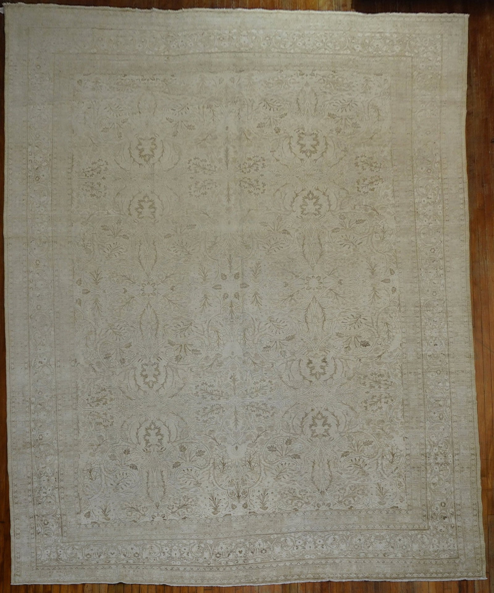 11' 8" x 17' 5" Antique Persian Tabriz Oversize Rug Ivory Ground: 11' 8" x 17' 5" Antique Persian Tabriz Oversize Rug Ivory Ground Early 20th century antique Persian Tabriz rug in white and soft brown, featuring a large-scale all-over design set against an ivory gro