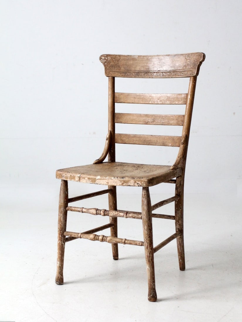 American Painted Wood Ladder Back Country Chair Antique (1 of 13)
