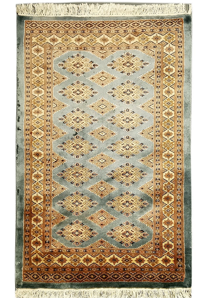 2'8" x 4'1" Blue Hand-Knotted Jaldar Bokhara Area Rug (1 of 7)