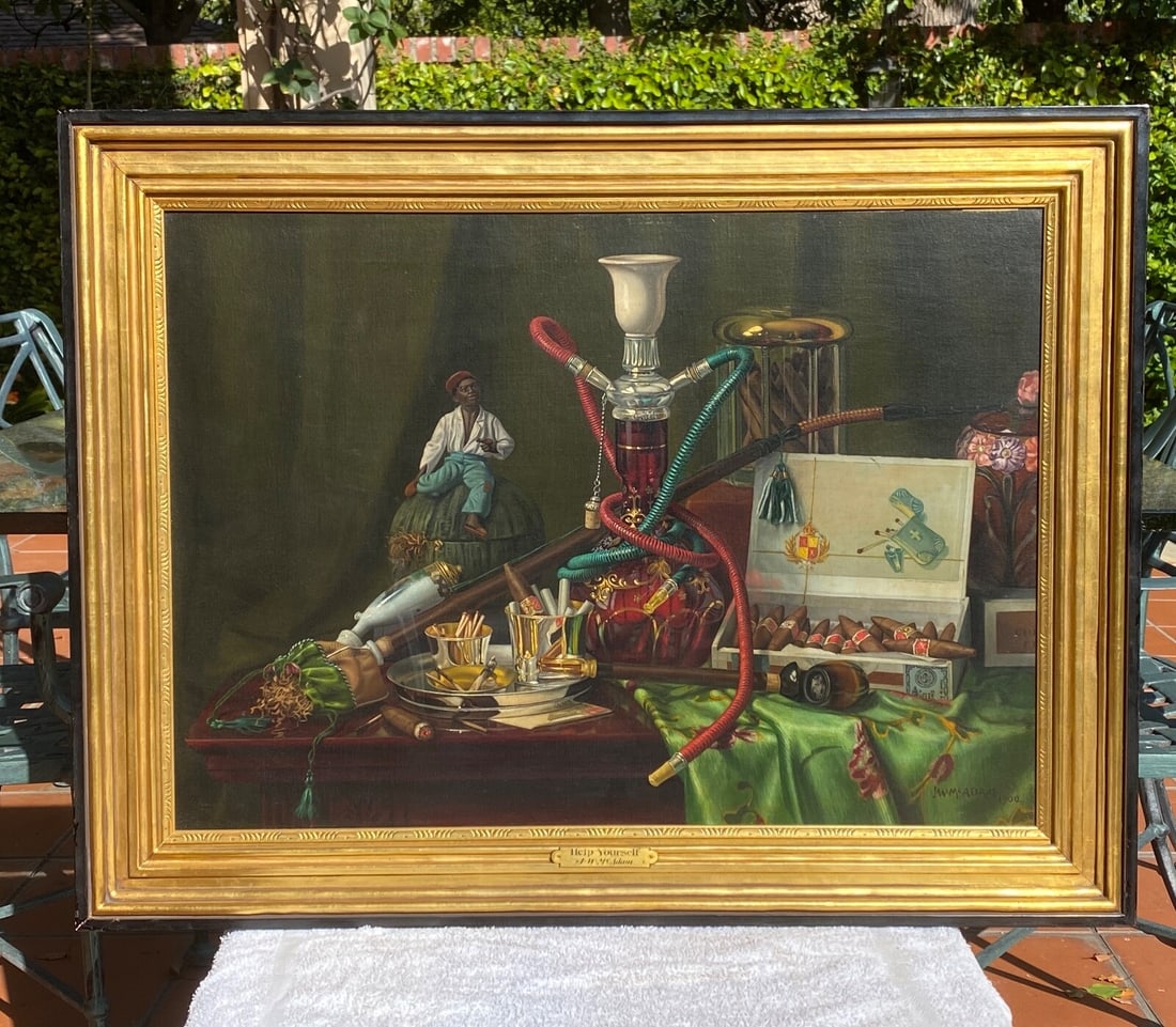 1900 Signed Oil Painting by Joseph W. McAdam Titled Help Your Self (1 of 9)