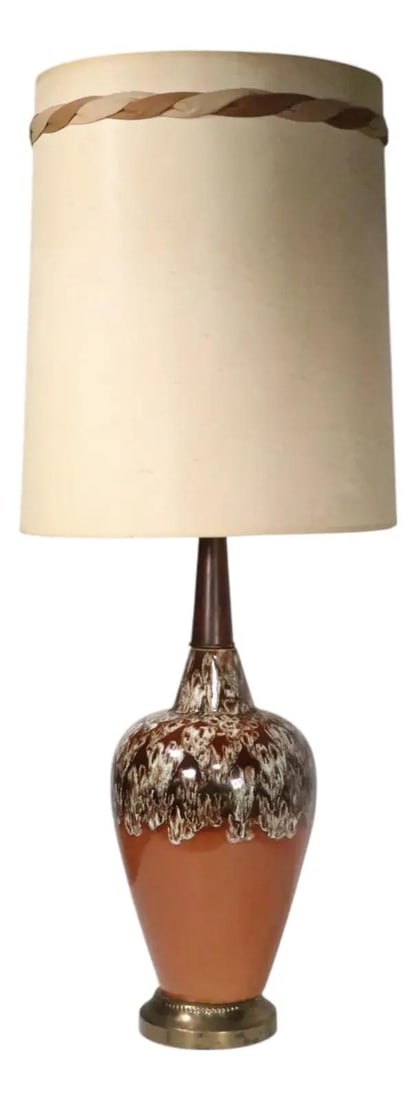 Mid Century Ceramic Drip Glaze Table Lamp with Original Shade (1 of 10)