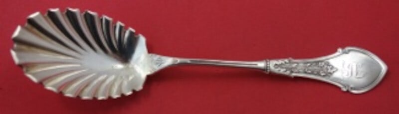 Koehler & Ritter Alameda Sterling Silver Preserve Spoon 7 Inch Shell Bowl: Koehler & Ritter Alameda Sterling Silver Preserve Spoon 7 Inch Shell Bowl This elegant sterling silver preserve spoon features a charming shell bowl design, measuring 7 inches in length. Crafted by Ko