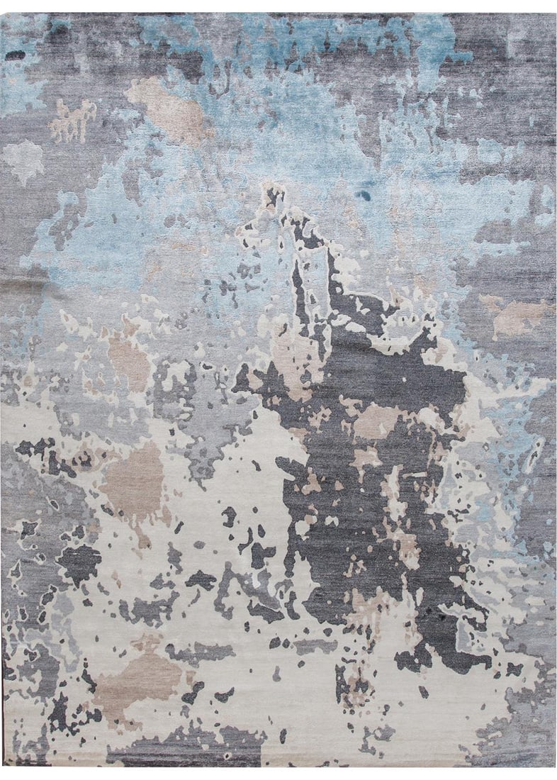 Contemporary Wool Hand-Knotted Rug 9' x 12' Gray India: Contemporary Wool Hand-Knotted Rug 9' x 12' Gray India Enhance your space with this stunning 21st Century Contemporary hand-knotted rug, crafted from high-quality wool. Measuring 9' x 12', this impres