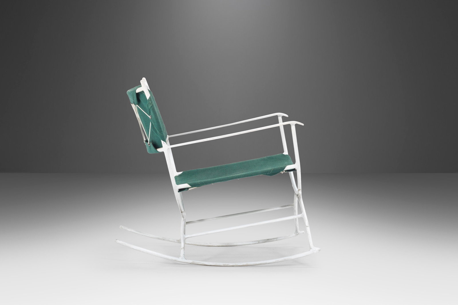 1960s Mid Century Modern Rocking Chair Forest Green Canvas Wrought Iron Base After Tony Paul (1 of 10)