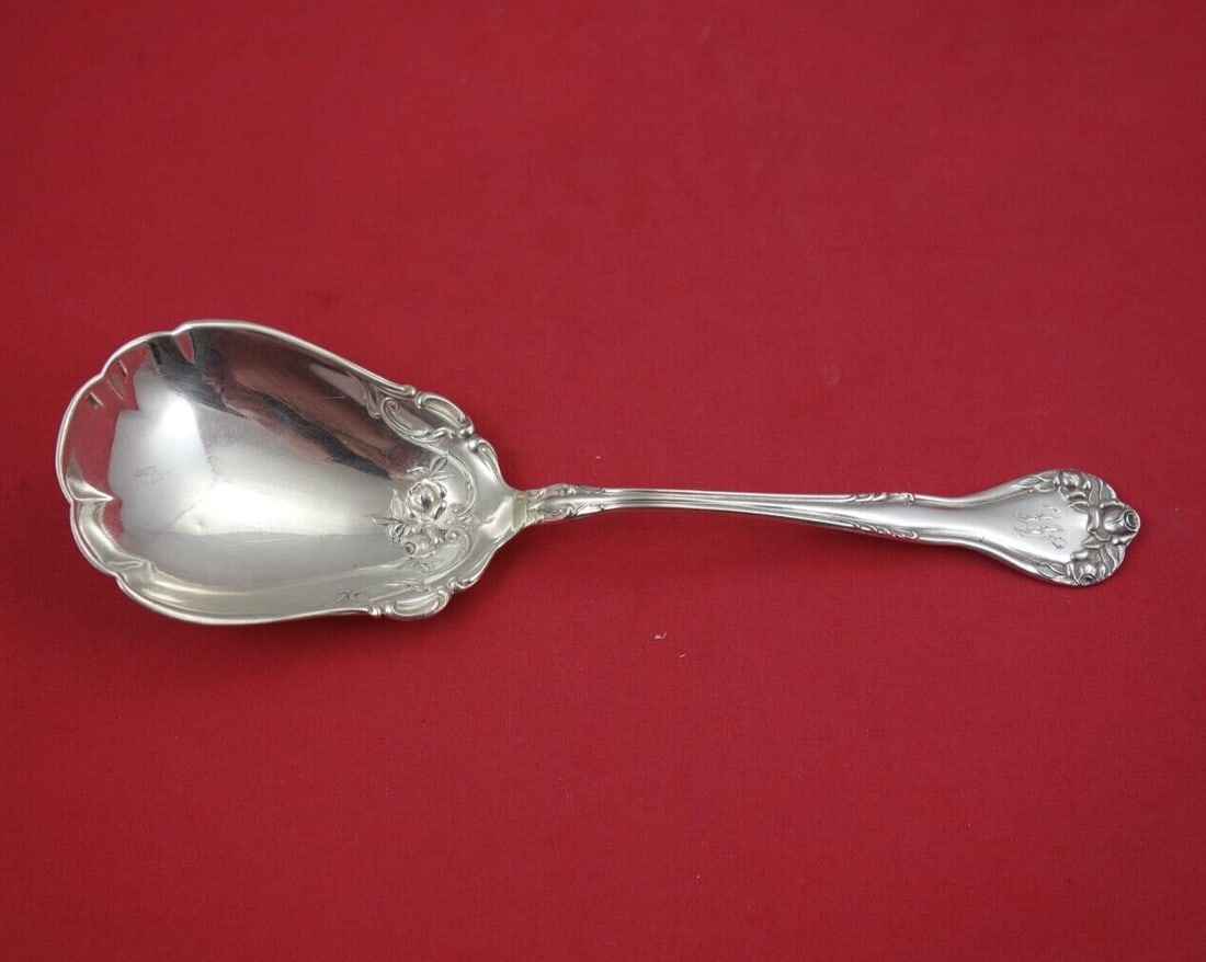 Lunt Tudor Sterling Silver Berry Spoon with Rose Design 8 1/4 Inch (1 of 2)