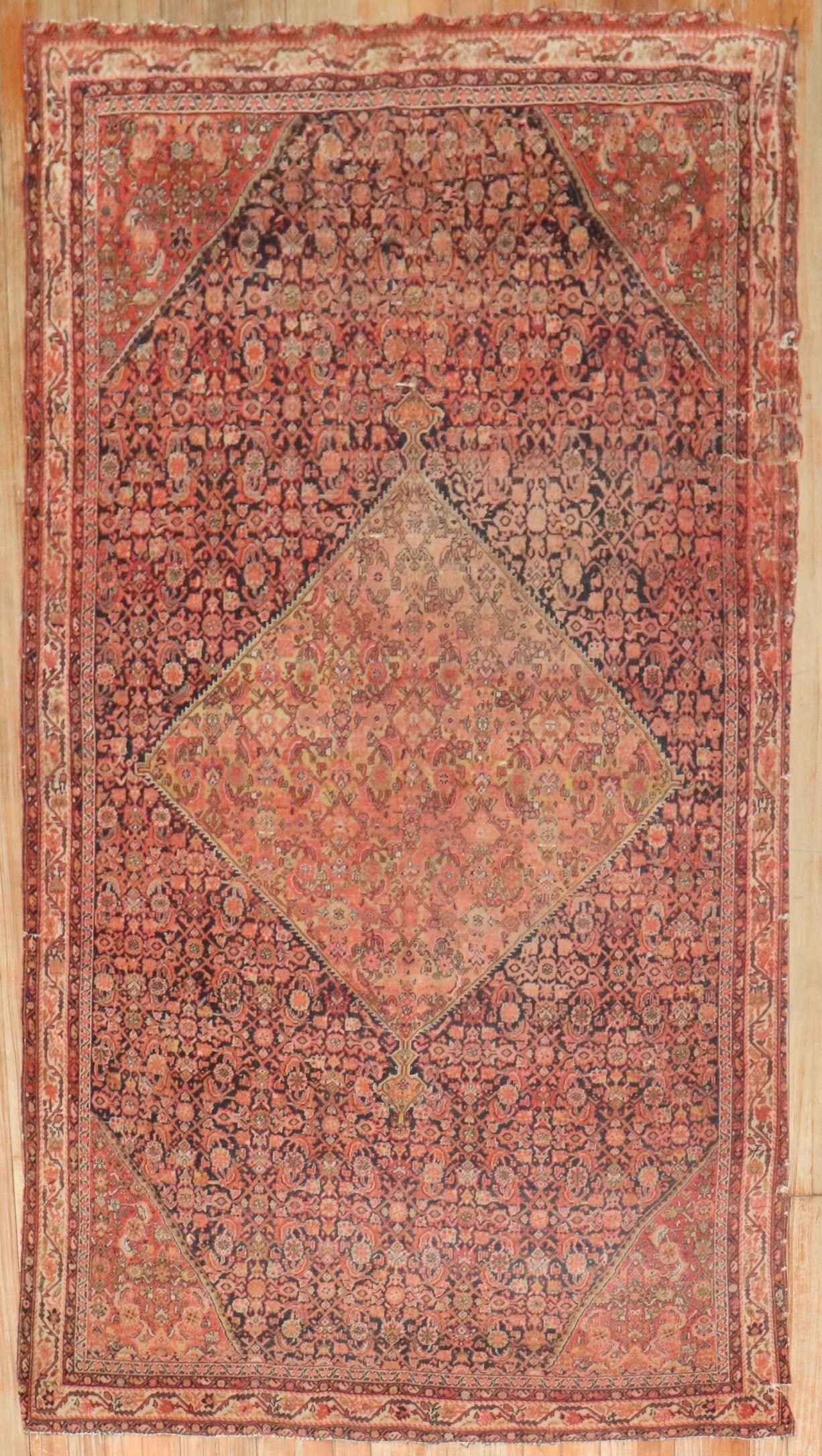 19th Century Farahan Persian Rug 3' 7" x 6' Distressed: 19th Century Farahan Persian Rug 3' 7" x 6' Distressed A 19th century distressed Persian Farahan rug with an intricate floral design and a shabby chic look. This pre-owned small area rug offers a clas