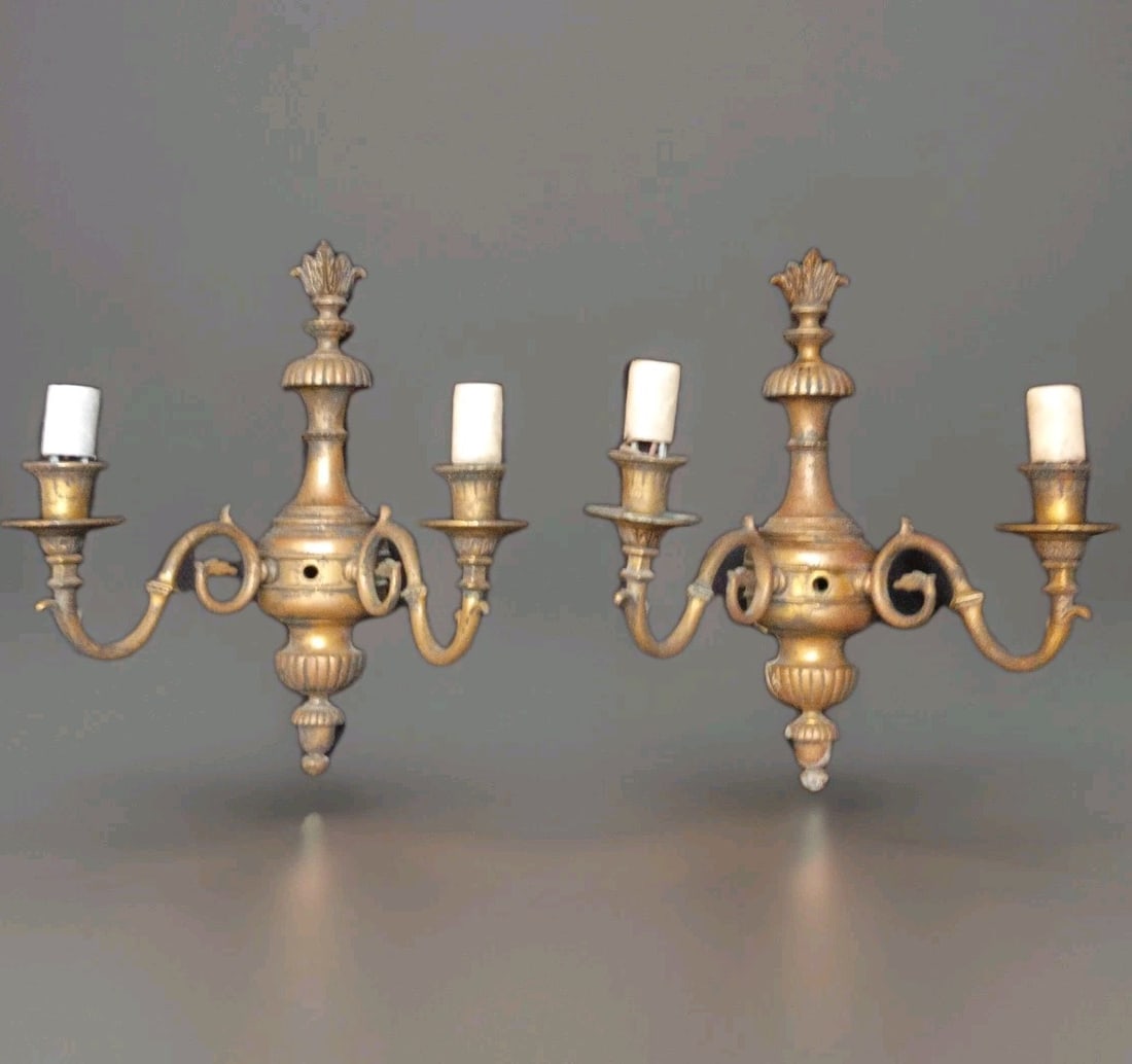 Pair of 14.5in Georgian Style Gilt Bronze Wall Sconces attr E.F. Caldwell (1 of 18)