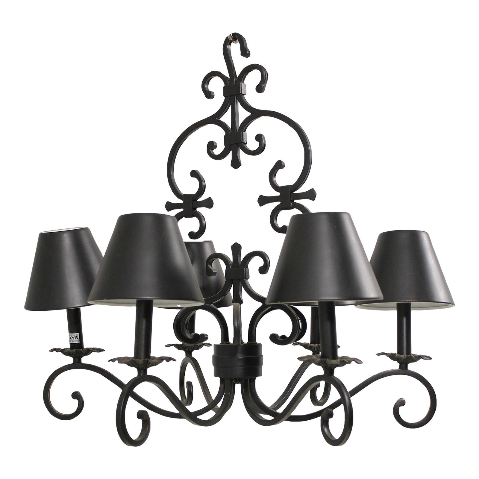 Elegant Black Metal 6 Arm Chandelier with Tole Shades (1 of 8)