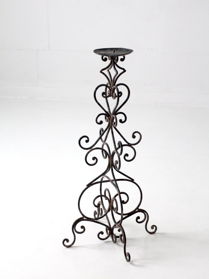 31 Inch Iron Floor Candle Holder with Scrollwork (1 of 16)