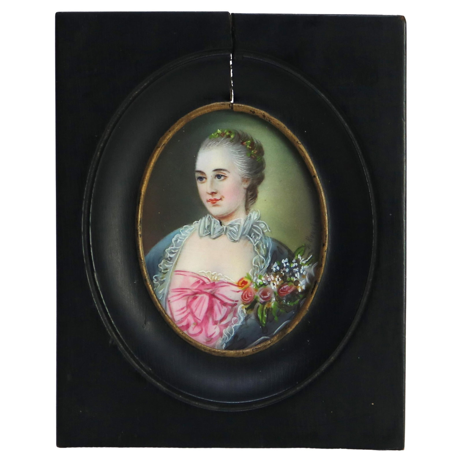 Framed French Celluloid Miniature Portrait of Woman Circa 1880 (1 of 6)