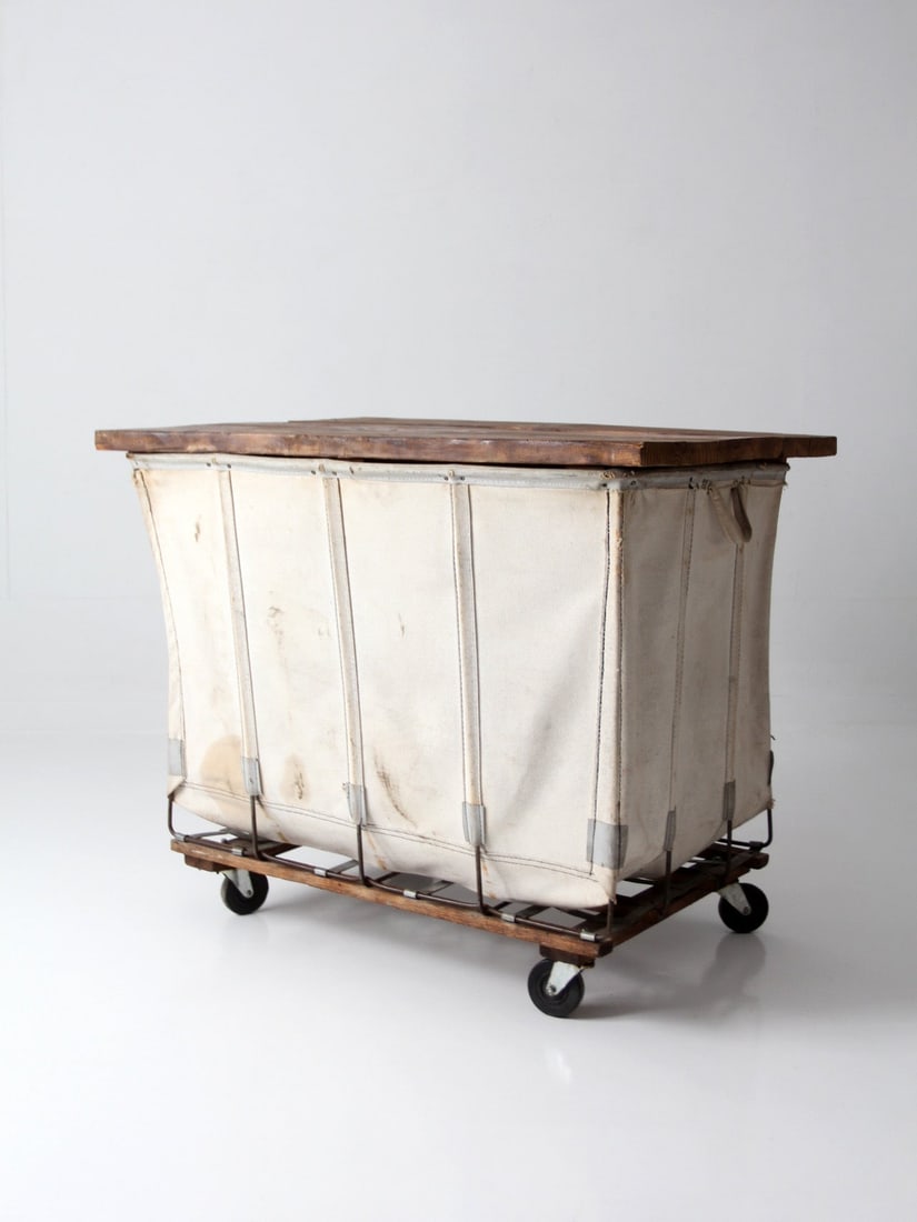 Industrial Canvas Laundry Cart With Wooden Top by Dandux Vintage (1 of 16)