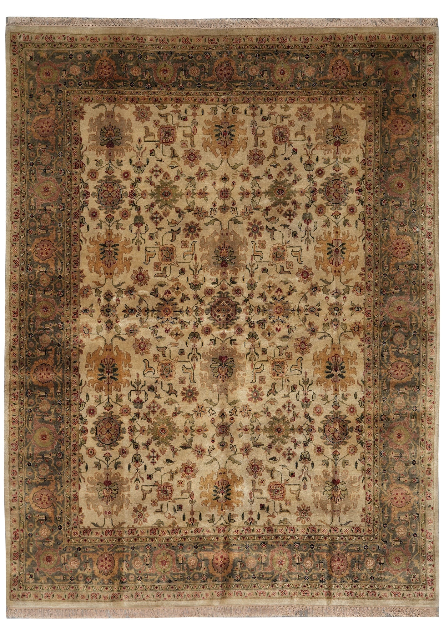 8 x 10 Handmade Jaipur Wool Area Rug Hand-Knotted Floral Pattern: 8 x 10 Handmade Jaipur Wool Area Rug Hand-Knotted Floral Pattern Free continental US Shipping This 8 x 10 Jaipur-style handmade Pakistani rug is crafted from premium quality wool and features intricat