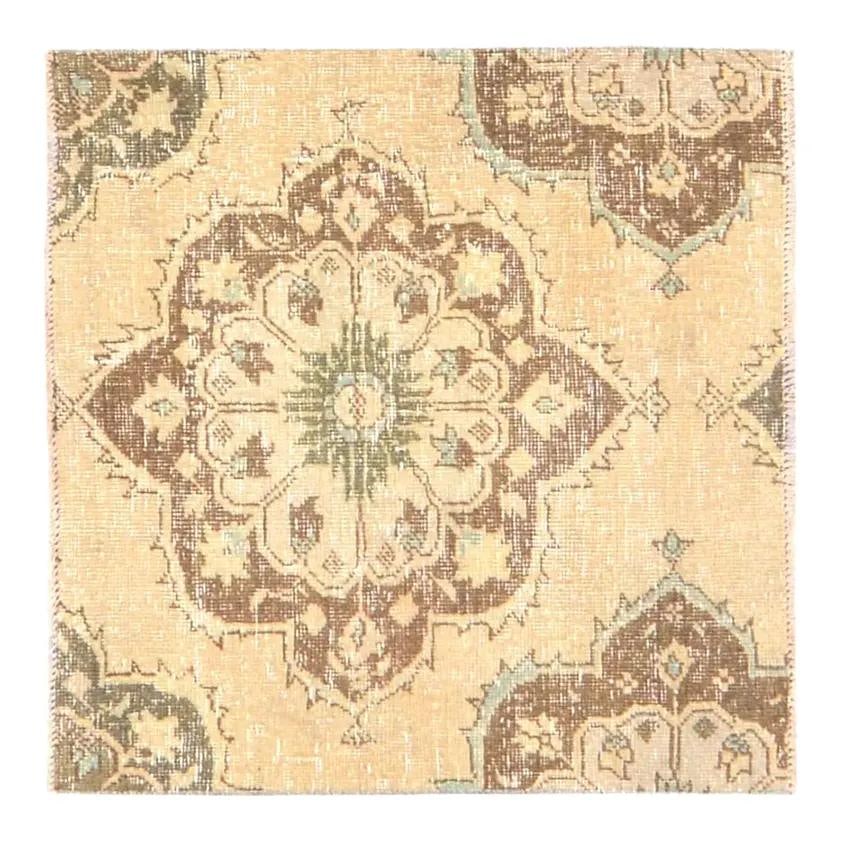 2'9 x 2'9 Anatolian Wool Hand-Knotted Rug Vintage Turkish: 2'9 x 2'9 Anatolian Wool Hand-Knotted Rug Vintage Turkish This vintage Turkish Anatolian rug is hand-knotted from wool using traditional rug-making techniques. It features a rich apricot color and a s