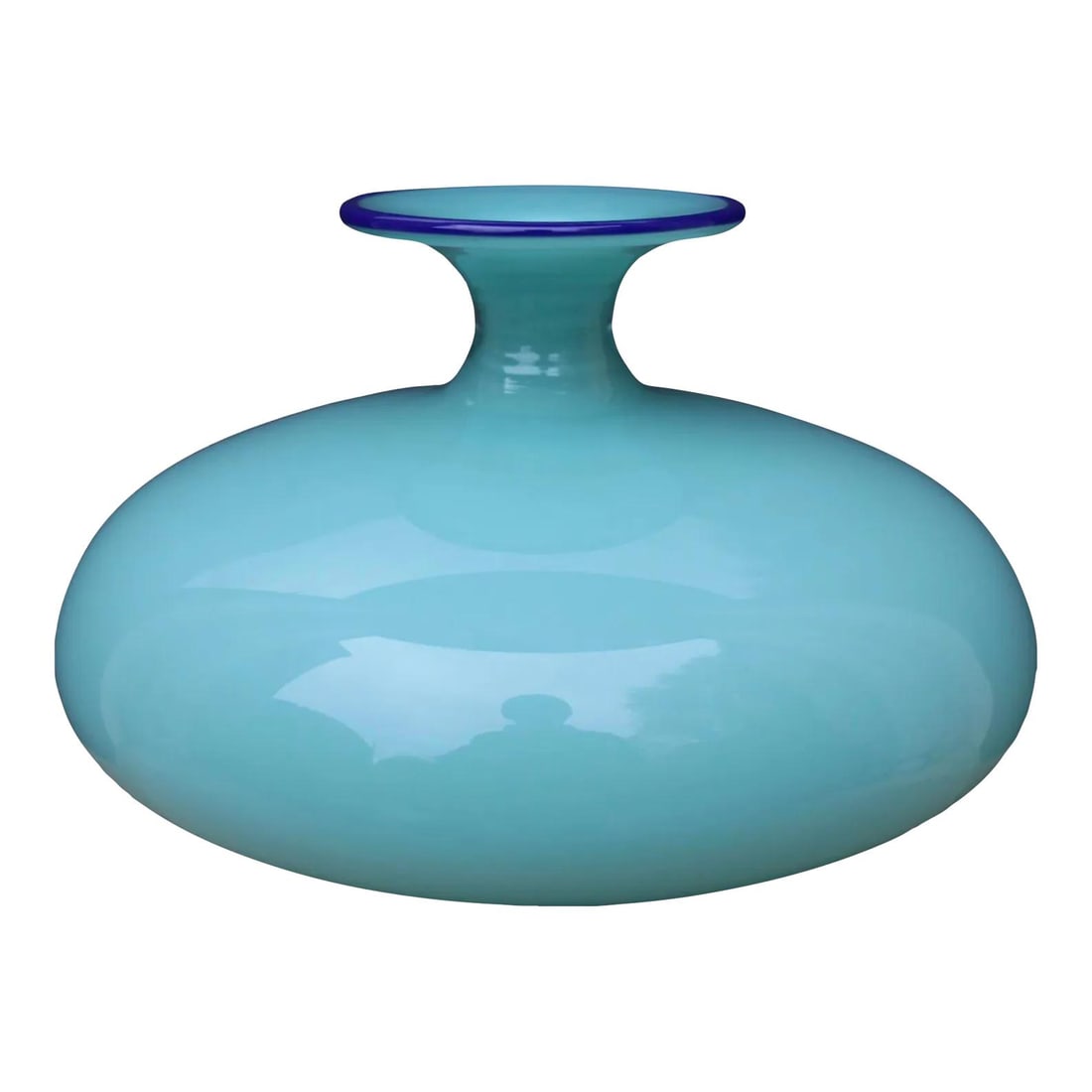 Signed Two Tone Blue Art Glass Vase Circa 1970 1990: Signed Two Tone Blue Art Glass Vase Circa 1970 1990 This stunning art glass vase features a bulbous design in a beautiful two-tone blue palette. The light opaline blue body is elegantly accented by a 