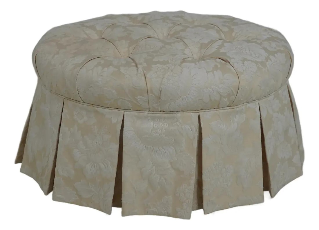 Traditional Round Upholstered Ottoman with Pleated Skirt 31w x 31d x 17h (1 of 10)