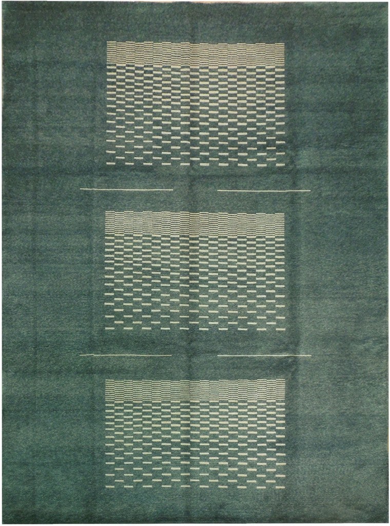 Handmade 8'10 x 10' Contemporary Pine Green Wool Tibbet Rug (1 of 6)