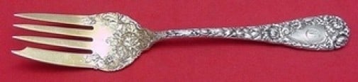 Durgin Chrysanthemum Sterling Silver Gold Washed Salad Fork 6 1/8 4 Tine (1 of 1)
