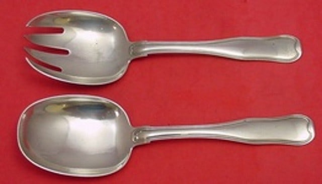 Georg Jensen Old Danish Sterling Silver Salad Serving Set 2pc 8 inches: Georg Jensen Old Danish Sterling Silver Salad Serving Set 2pc 8 inches Elevate your dining experience with this exquisite 2-piece salad serving set in the renowned Old Danish pattern by Georg Jensen. 