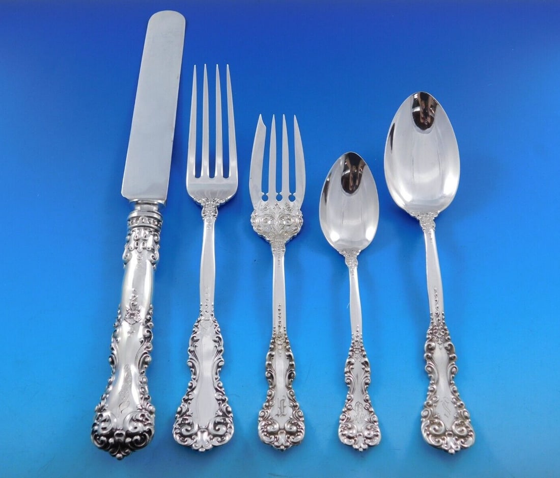 Revere Sterling Silver Flatware Set 63 pcs by International Silver c1898: Revere Sterling Silver Flatware Set 63 pcs by International Silver c1898 Enhance your dining experience with this exquisite Revere by International Sterling Silver Flatware Service. This rare set, dat