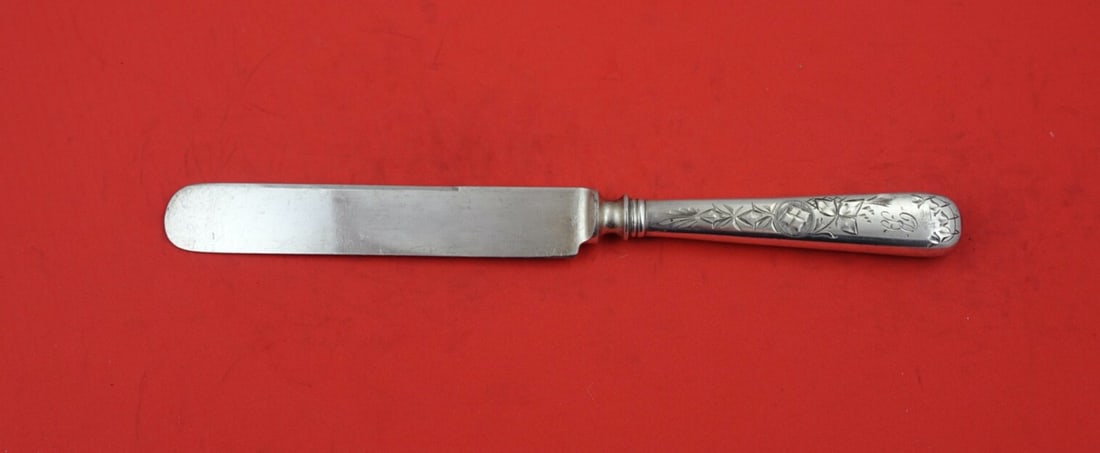 Whiting Antique Lily Engraved Sterling Silver Knife 8 3/4" Rare Blunt: Whiting Antique Lily Engraved Sterling Silver Knife 8 3/4" Rare Blunt This exquisite antique knife showcases the intricate Antique Lily Engraved pattern by Whiting. Crafted from high-quality sterling 