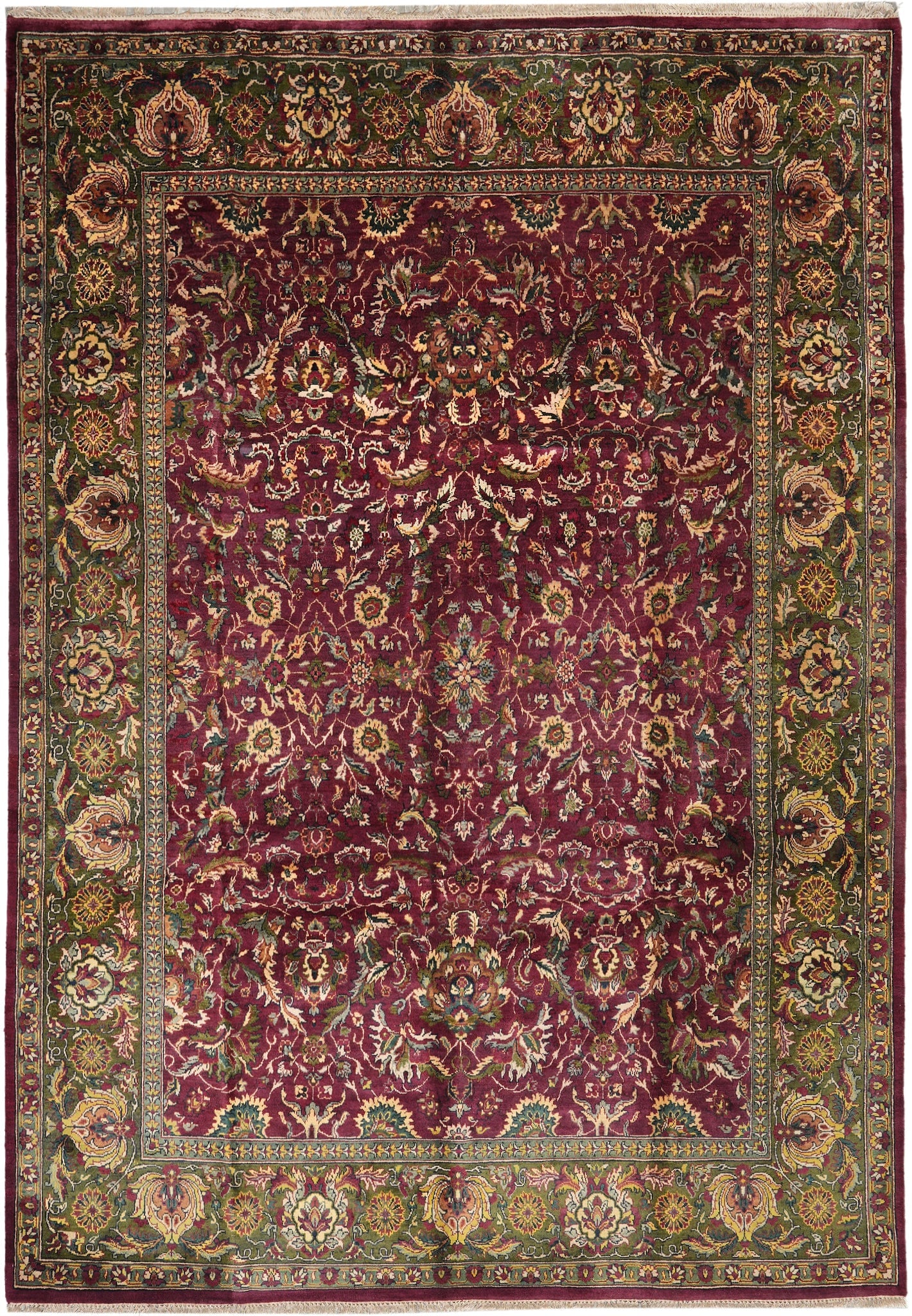 10 x 14 Handmade Jaipur Wool Rug Burgundy Green Floral Medallion Design: 10 x 14 Handmade Jaipur Wool Rug Burgundy Green Floral Medallion Design Free continental US Shipping This 10 x 14 handmade Jaipur rug features a rich burgundy background with elegant green accents, sh
