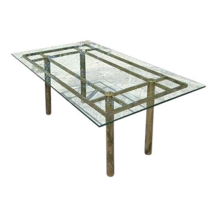 Vintage Boho Brass Grid Dining Table 72 x 42 Elegant Design (1 of 10)