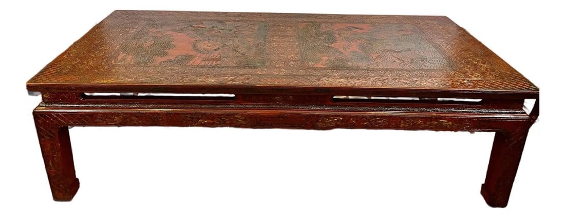 52.0 Width French Chinoiserie Red Lacquer Cocktail Table (1 of 10)