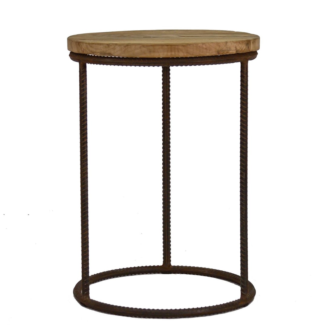 Zentique Rustique Round Side Table Stained Oak Recycled Steel 30H (1 of 2)