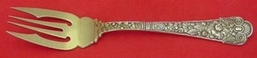 Gorham Cluny Sterling Silver Fish Fork Gold Wash 6.75" Heirloom: Gorham Cluny Sterling Silver Fish Fork Gold Wash 6.75" Heirloom This exquisite fish fork from the Cluny pattern by Gorham showcases the elegance of sterling silver with a luxurious gold wash finish. C