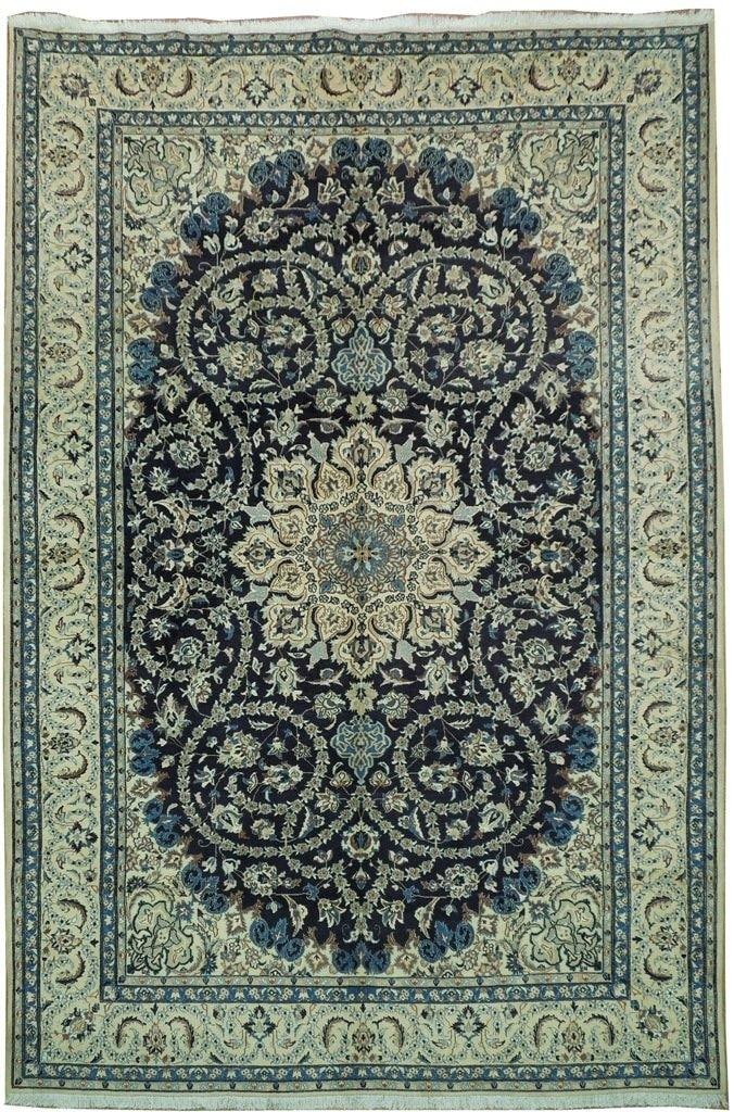 6.9 x 10 Persian Nain Rug Ivory Wool and Silk: 6.9 x 10 Persian Nain Rug Ivory Wool and Silk Free continental US Shipping Persian Nain rug in wool and silk with an ivory field and intricate floral and geometric patterning. Condition is un-used. Sp