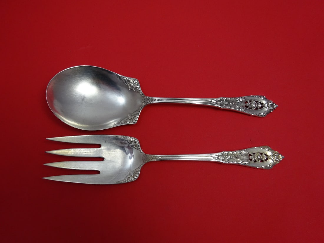 Wallace Rose Point Sterling Silver Salad Serving Set 2-Piece 9" (1 of 1)
