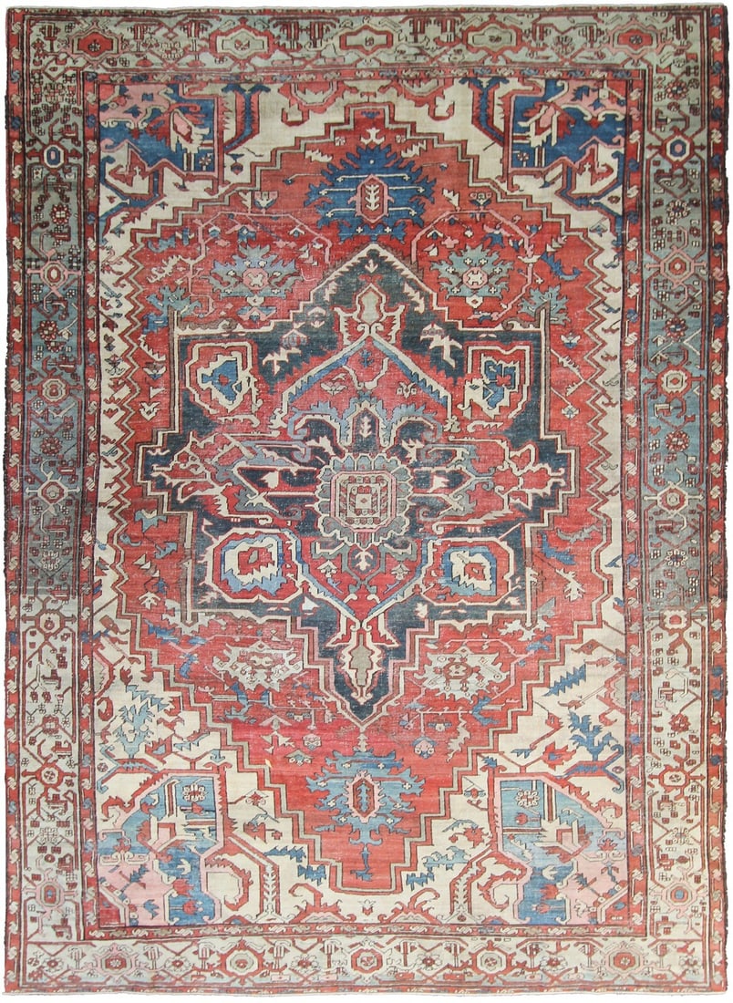 Antique Serapi Wool Rug 10 x 13 Rust Geometric Hand Knotted (1 of 14)