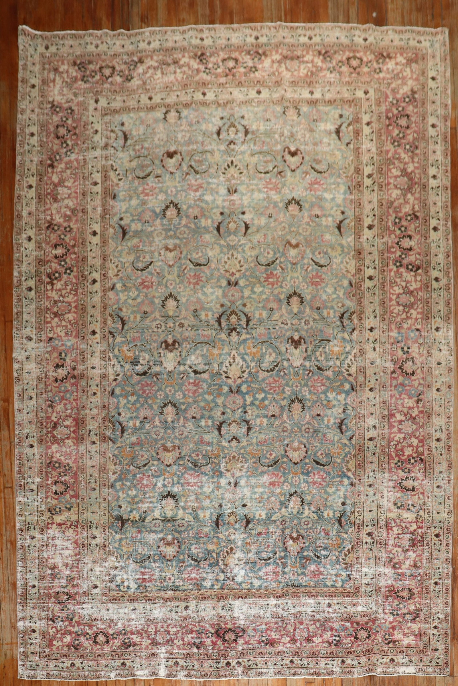 8' 9" x 12' 6" Persian Meshed Room Rug Shabby Chic: 8' 9" x 12' 6" Persian Meshed Room Rug Shabby Chic Early 20th century Persian Meshed rug with a worn, distressed look and intricate floral patterning. The design and color palette make it well suited 