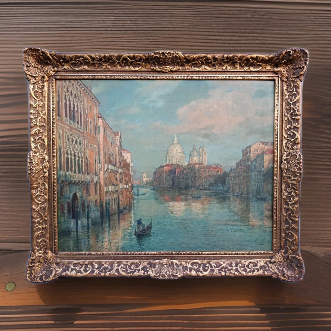 Framed signed oil painting of Venice Grand Canal 24 x 28 (1 of 18)