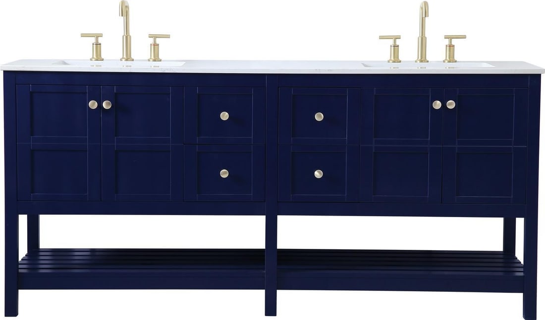 Elegant Lighting Blue Gold Traditional Double Bathroom Vanity 72" (1 of 1)