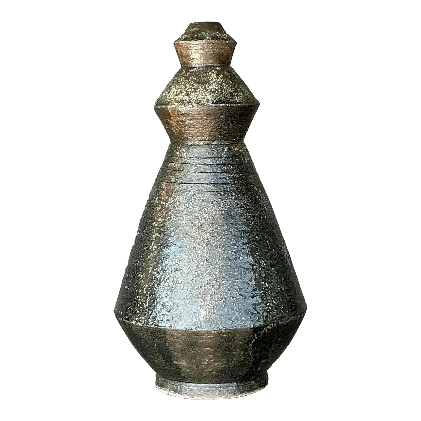 Unique Vintage Boho Studio Pottery Scored Vase 11.5 Tall: Unique Vintage Boho Studio Pottery Scored Vase 11.5 Tall This vintage studio pottery vase showcases the beauty of handcrafted artistry with its unique geometric form and intricate scored detailing. Th