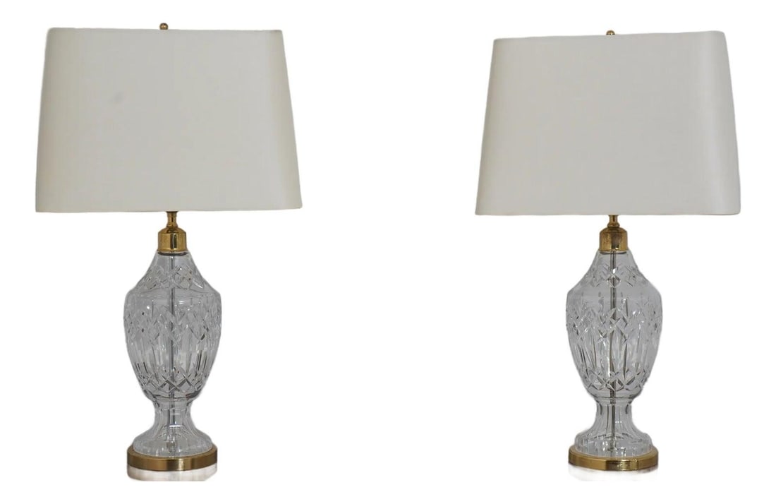 Pair of Crystal Table Lamps with Brass Accents by Waterford 1980s (1 of 10)