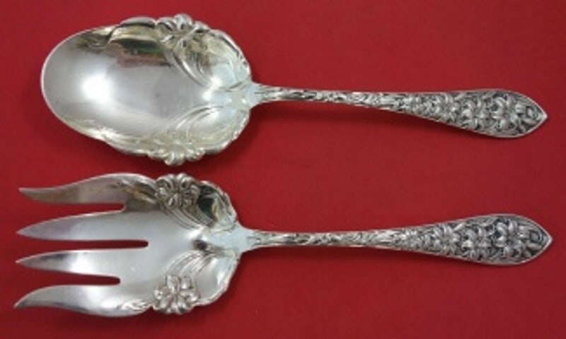 Frank Whiting Easter Lily Sterling Silver 2pc Salad Serving Set 9 1/4" (1 of 2)