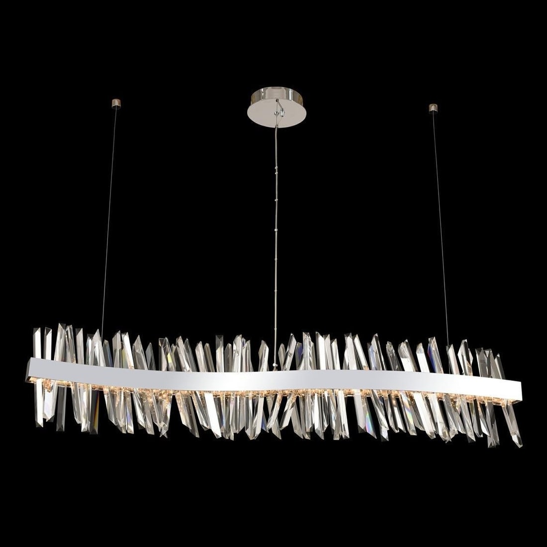 Kalco Glacier Contemporary Chrome Wave LED Pendant Light 60 Inch: Kalco Glacier Contemporary Chrome Wave LED Pendant Light 60 Inch Illuminate your space with the contemporary elegance of this Chrome Wave LED Island Light. Crafted from high-quality plated steel, this
