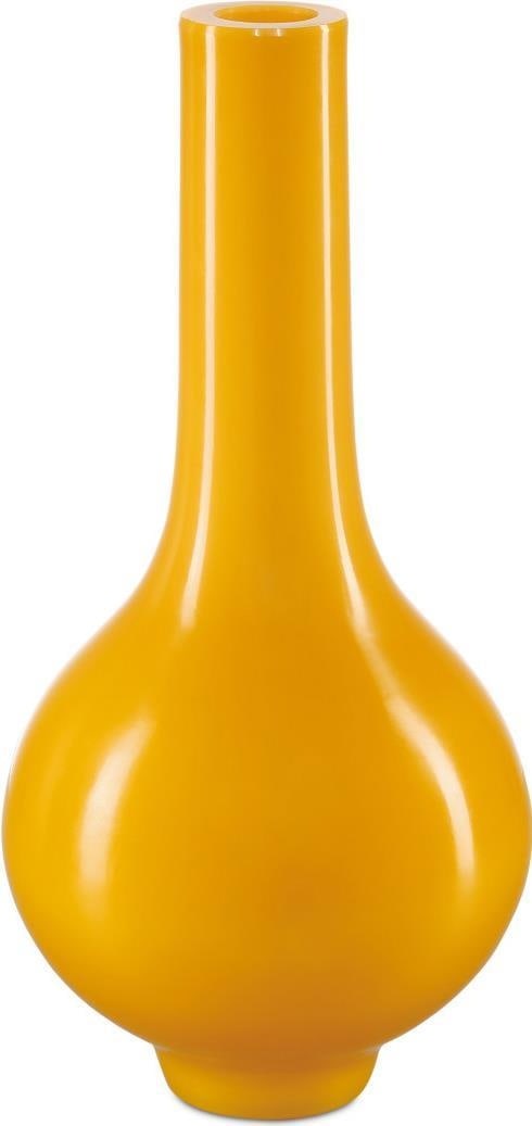 Currey Imperial Yellow Long Neck Glass Vase 14.25H Chinoiserie Style: Currey Imperial Yellow Long Neck Glass Vase 14.25H Chinoiserie Style This exquisite Imperial Yellow Glass Vase showcases a unique long neck design, embodying the elegance of Chinoiserie style. Standin