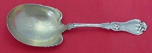 Violet by Whiting Sterling Silver Goldwashed Berry Spoon 8 3/4": Violet by Whiting Sterling Silver Goldwashed Berry Spoon 8 3/4" This exquisite berry spoon, crafted in sterling silver, features the elegant "Violet" pattern by Whiting. Measuring a generous 8 3/4", t