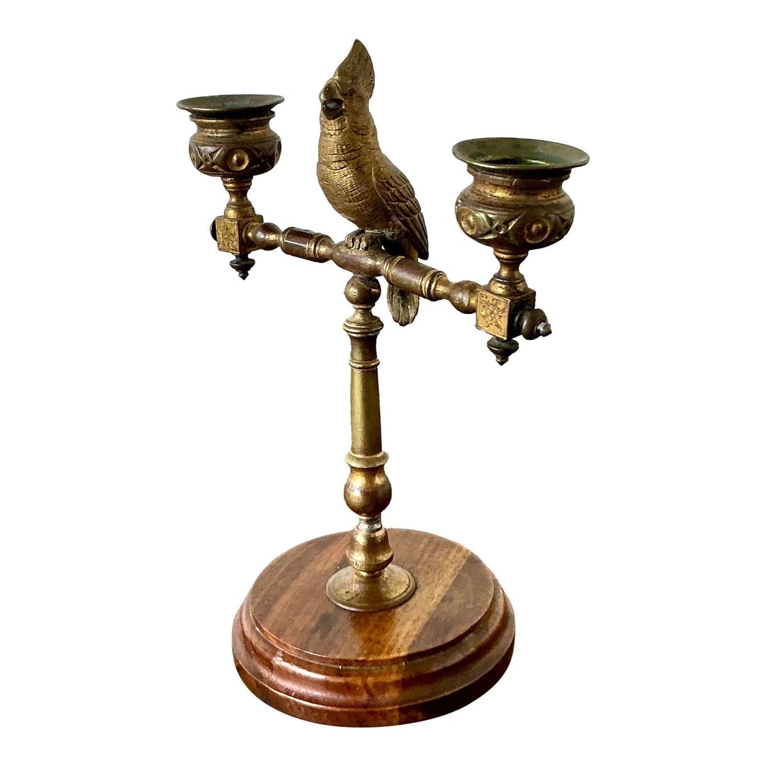 Cockatoo Motif Gilt Metal Double Candelabra on Tiered Wood Base (1 of 10)