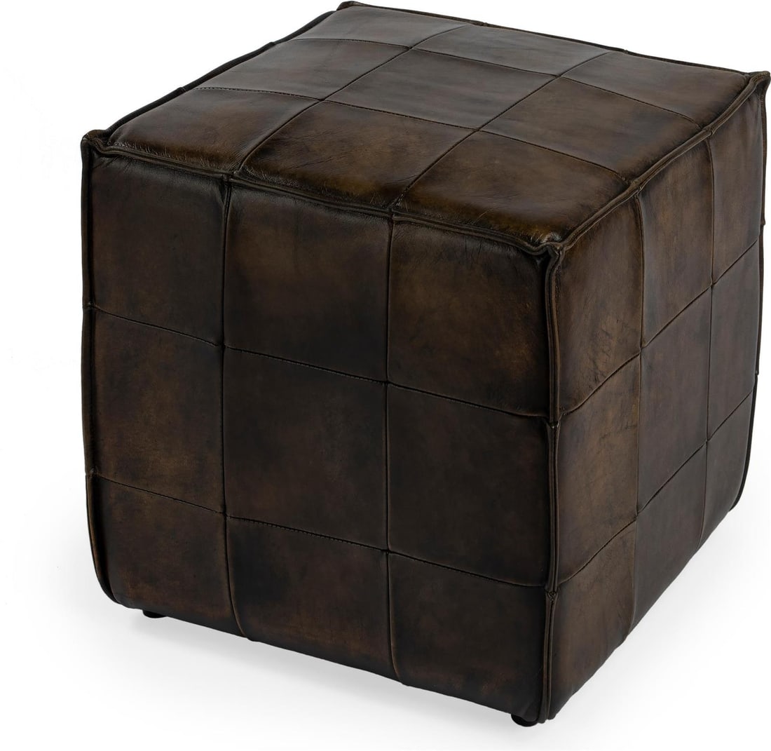 Butler Leon Ottoman Dark Brown Teak Rattan 18 Inch (1 of 7)