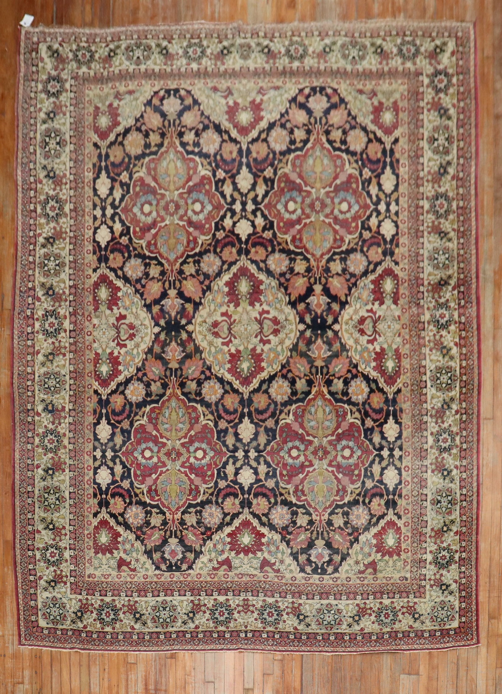 9' 1" x 14' Antique Persian Kerman Room Rug Navy Ground (1 of 7)