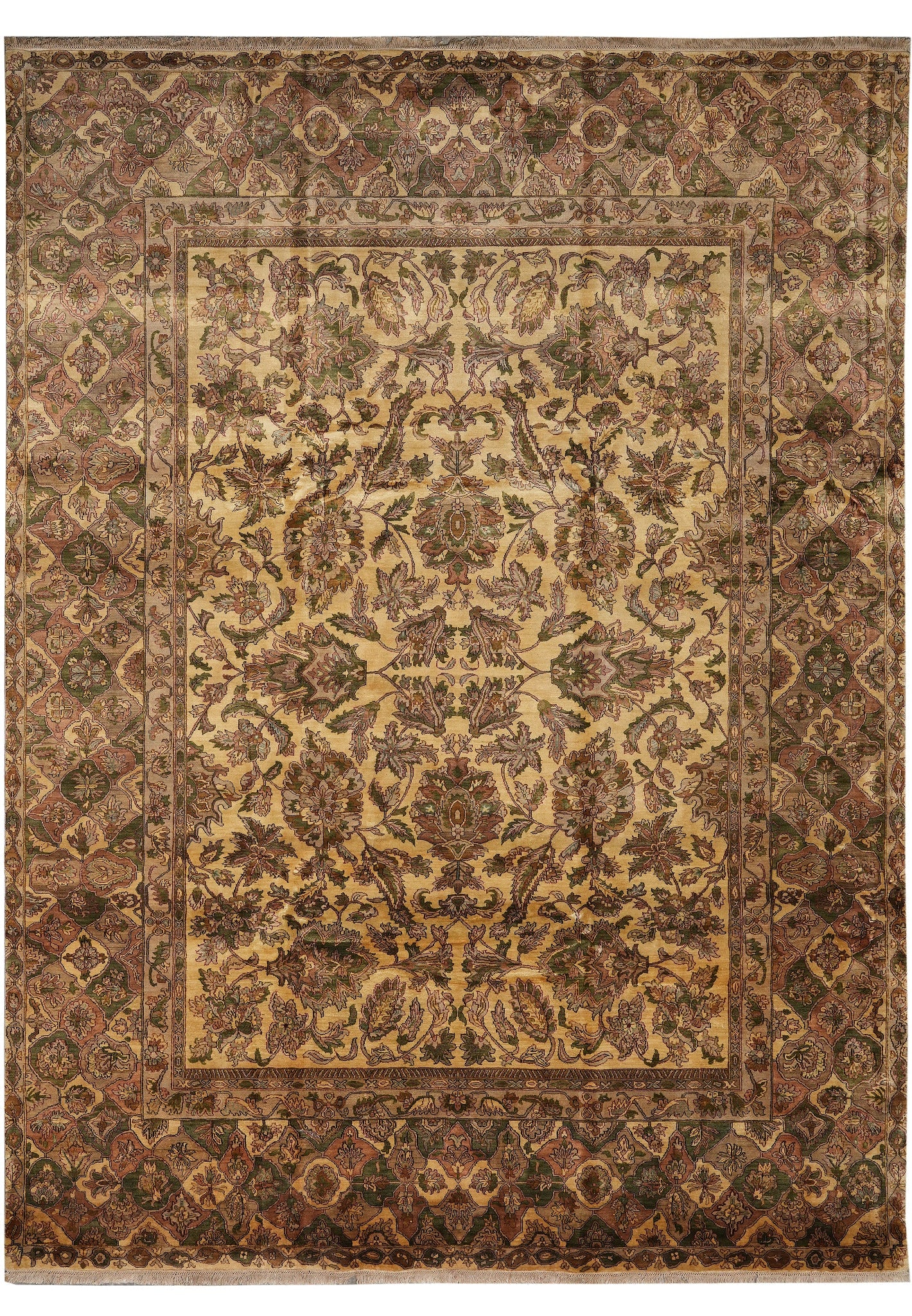 9 x 12 Jaipur Handmade Wool Area Rug Beige Gold Open Field Kerman Design: 9 x 12 Jaipur Handmade Wool Area Rug Beige Gold Open Field Kerman Design Free continental US Shipping This handmade wool area rug features a lustrous, dense pile and showcases the artistry of classic 