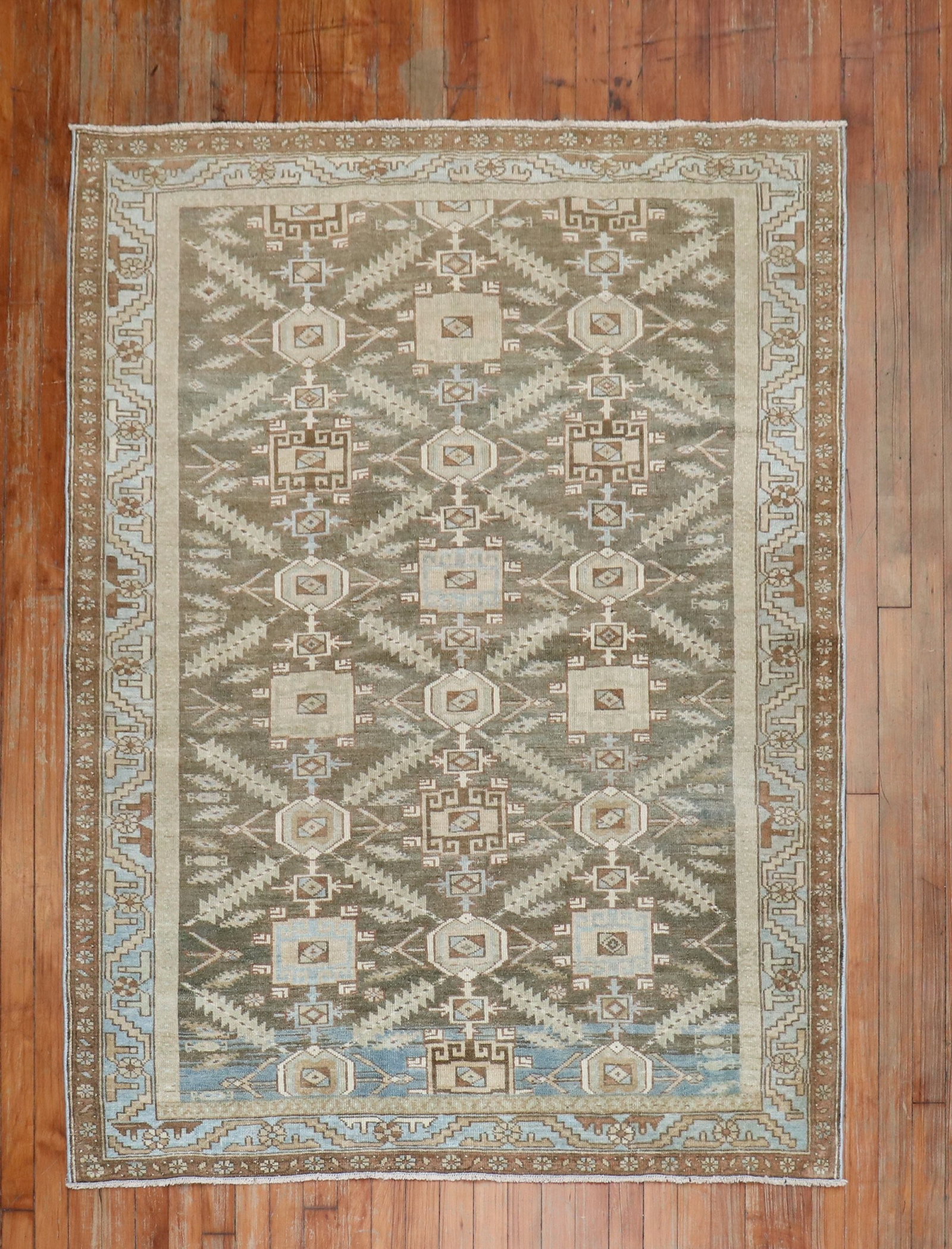 4' 5" x 5' 10" Early 20th Century Persian Malayer Accent Rug: 4' 5" x 5' 10" Early 20th Century Persian Malayer Accent Rug Early 20th century Persian Malayer rug in an earth-tone palette. This pre-owned accent rug features the classic Malayer style and a rectang